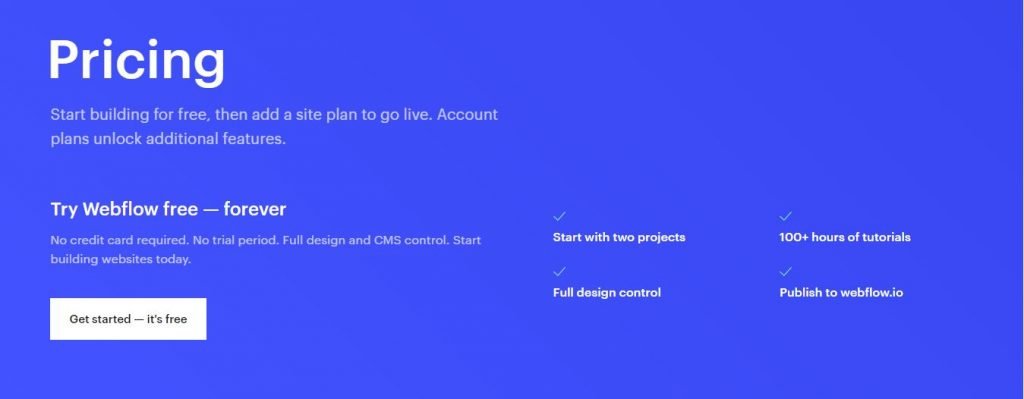 webflow free forever
